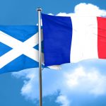 scotland flag with France flag, 3D rendering